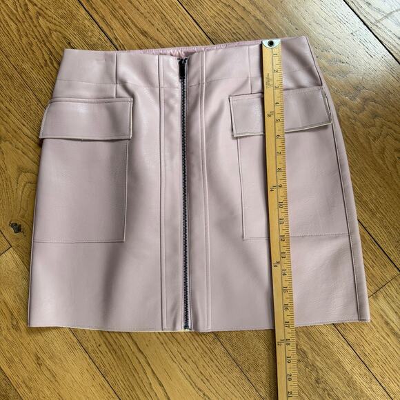 21 Saints Pink Faux Leather Mini Skirt SZ L Pockets Zipper Punk Rocker Feminine - Picture 6 of 6